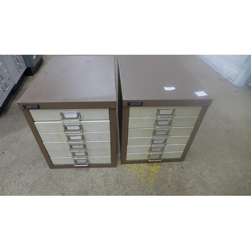 2322 - 2 x Triumph brown and cream 6 drawer multi-drawer cabinets