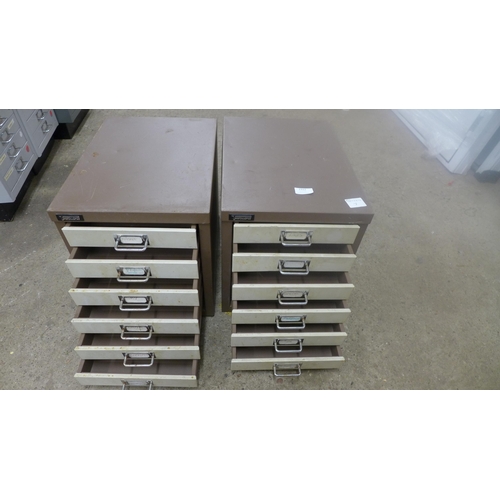 2322 - 2 x Triumph brown and cream 6 drawer multi-drawer cabinets