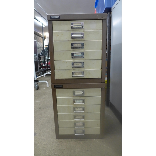 2322 - 2 x Triumph brown and cream 6 drawer multi-drawer cabinets