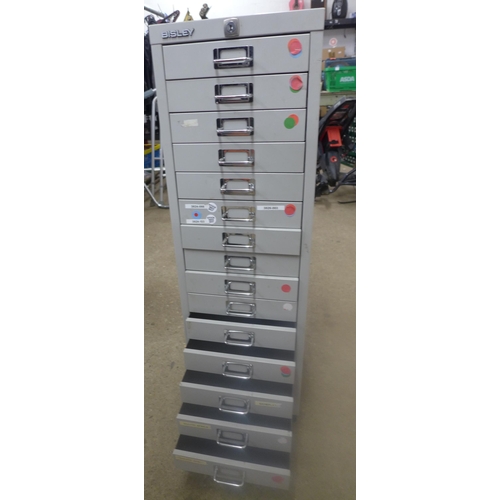 2323 - A Bisley grey 15-drawer cabinet