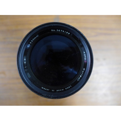 2102A - Photography equipment; Soligor f=400mm 1:6.3 lens, a Carl Zeiss Jenn DDR f=135 MC macro lens and a P... 