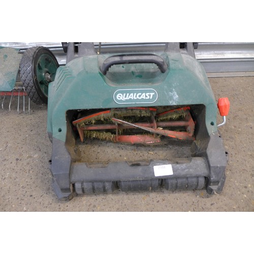 2250 - A Qualcast electric rear roller cylinder mower (SCM32A) and a Bosmere lawn raker