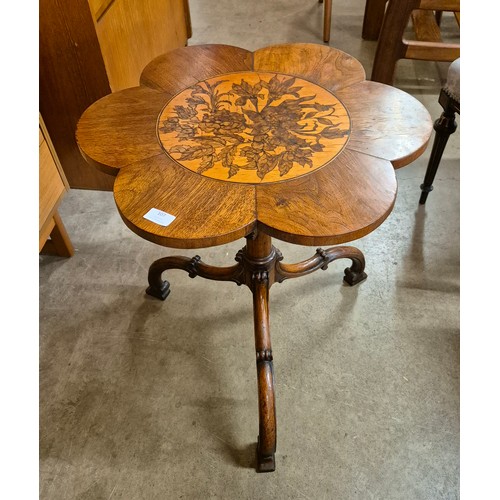 107 - A Chippendale Revival inlaid mahogany tripod table