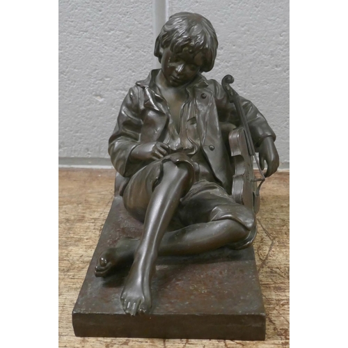 367 - After Leon Tharel (Swiss), bronze figure of a recumbent violinist, 19.5cms