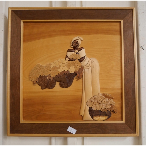11 - An African marquetry wooden panel