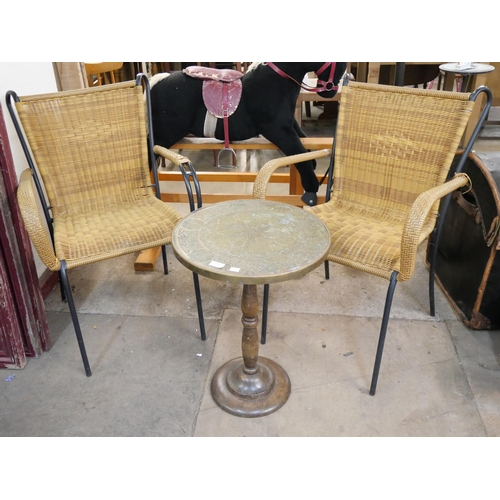 288 - A pair of wicker garden chairs and an Islamic occasional table