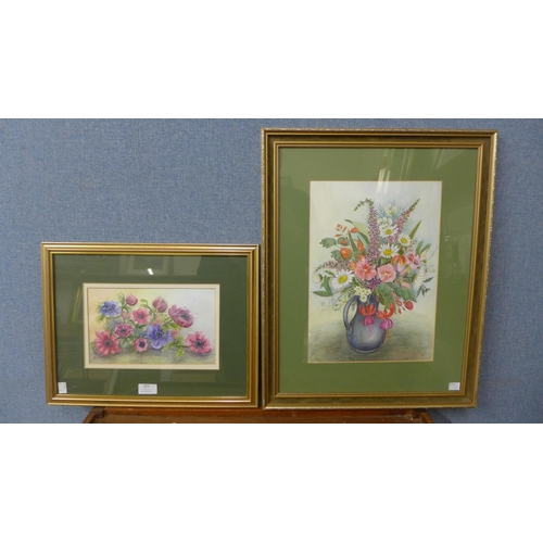 325 - M. Slowka, two still lifes, watercolour, framed