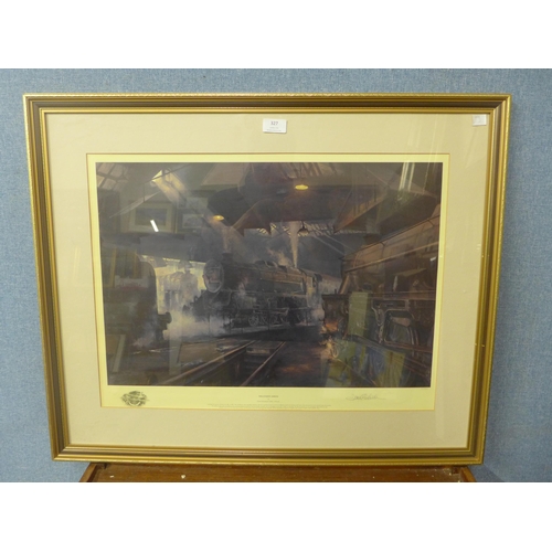 327 - A signed David Shepherd railway print, Willesden Sheds, framed