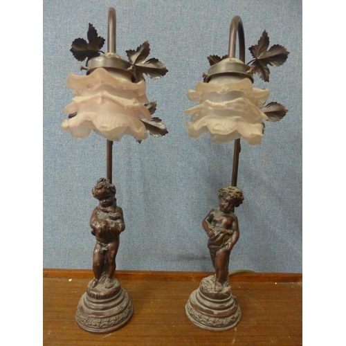 355 - A pair of French Art Nouveau style figural table lamps