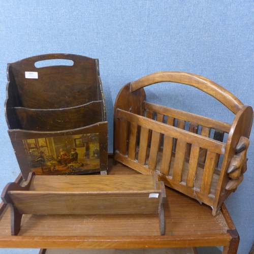 359 - Two oak magazine racks and a bookracks