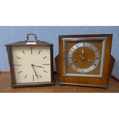 364 - An Art Deco oak mantel clock and a timepiece