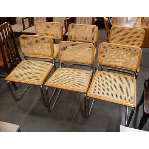 45 - A set of six Italian chrome, beech and rattan cantilever chairs, manner of Marcel Breuer