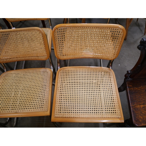 45 - A set of six Italian chrome, beech and rattan cantilever chairs, manner of Marcel Breuer