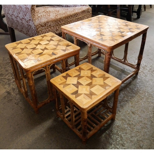 58 - A bamboo parquetry top nest of tables