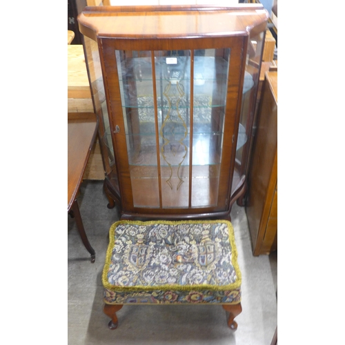 228 - A display cabinet and floral upholstered stool