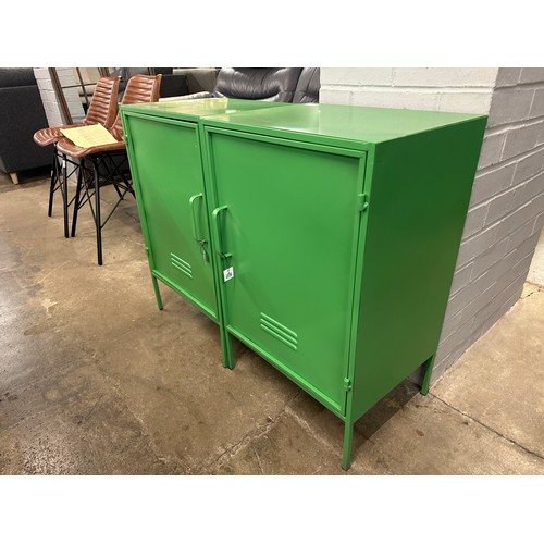 1304 - A pair of green industrial style cabinets
