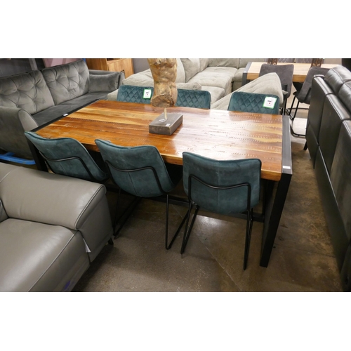 1325 - A fire 2.0 dining table with six emerald velvet upholstered dining chairs * This lot is subject to v... 