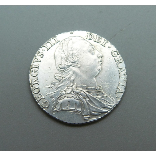 1000 - A George III shilling and sixpence, both 1787