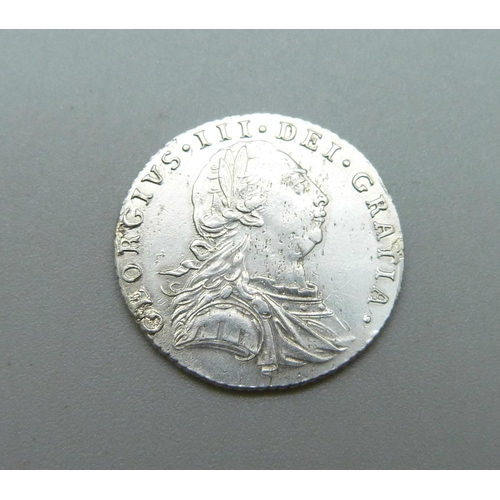 1000 - A George III shilling and sixpence, both 1787