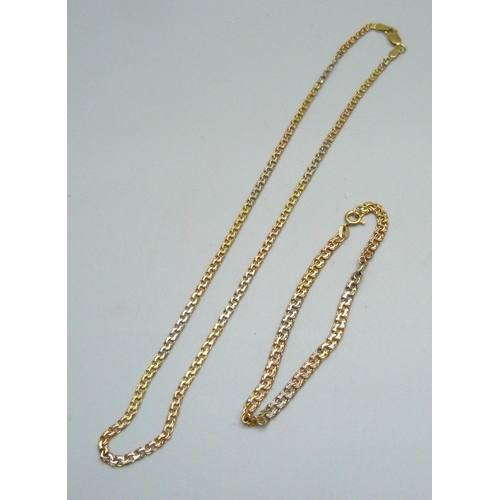 1010 - An 18ct gold bracelet and neck chain, 15.2g, 18 and 41cm