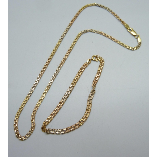 1010 - An 18ct gold bracelet and neck chain, 15.2g, 18 and 41cm