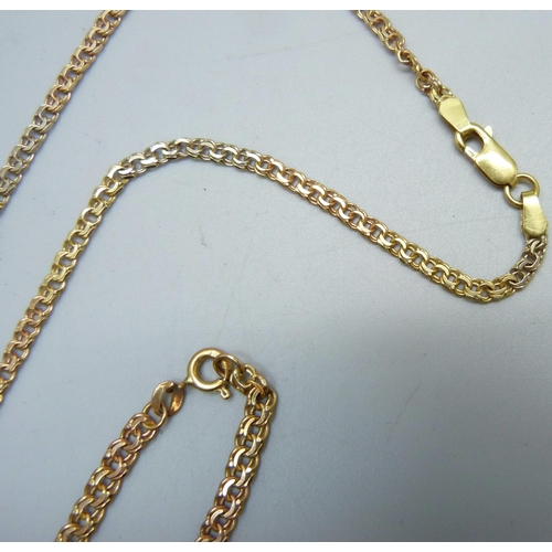 1010 - An 18ct gold bracelet and neck chain, 15.2g, 18 and 41cm