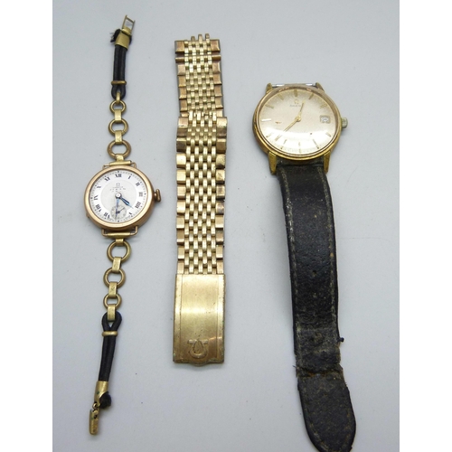 1018 - An Omega Seamaster 600 wristwatch, a lady's Omega wristwatch in a 9ct gold Dennison case, lacking gl... 