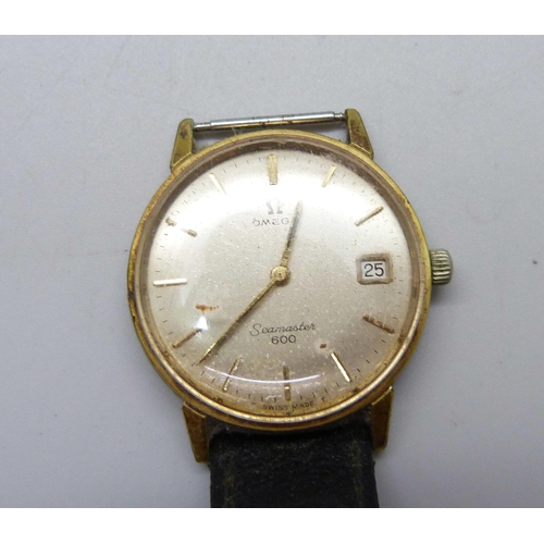 1018 - An Omega Seamaster 600 wristwatch, a lady's Omega wristwatch in a 9ct gold Dennison case, lacking gl... 