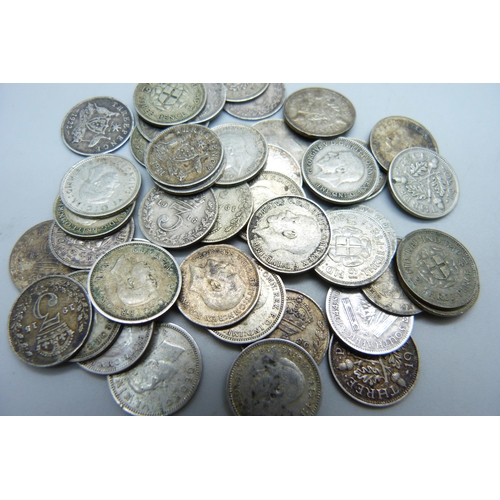 1040 - A collection of silver 3d coins, 60g