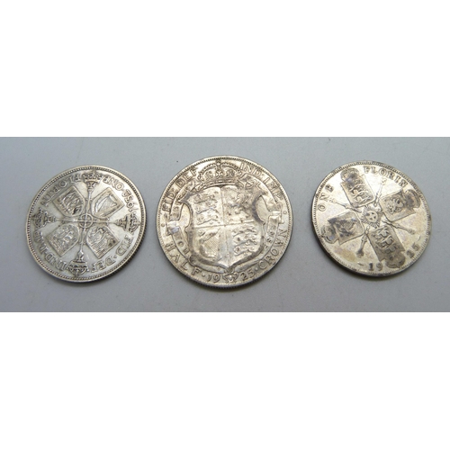 1044 - Two florins, 1925 and 1932, and a 1925 half-crown