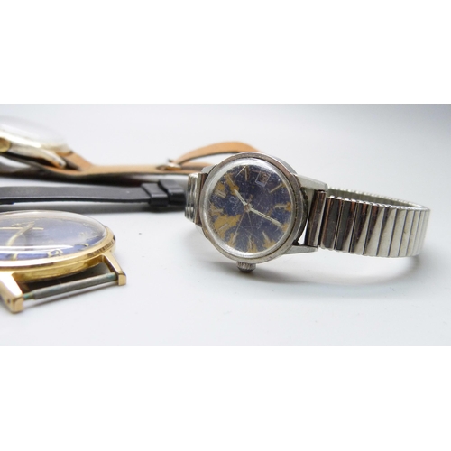 1054 - Five wristwatches, including a lady's Omega, a/f, and Oris with a blue dial