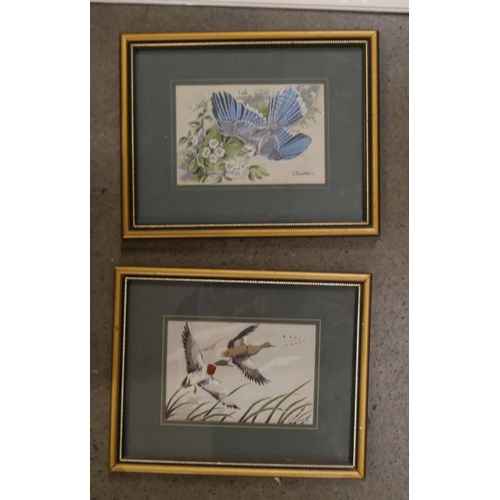 1093 - Two Japanese prints, two silk embroidered prints including a Blue Jay and Mallards and framed painti... 