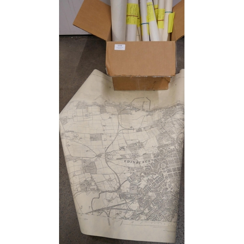 1116 - A box of rolled maps, Surrey (Guildford, vicinity of Sutton Place), others include Birmingham, Londo... 