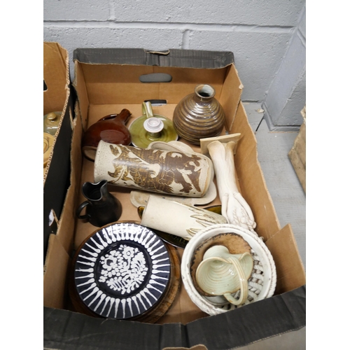 1122 - Two boxes of mixed studio pottery, tiles and stoneware **PLEASE NOTE THIS LOT IS NOT ELIGIBLE FOR PO... 