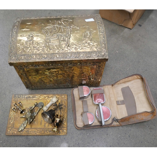 1139 - A collection of metalware and a brass covered box **PLEASE NOTE THIS LOT IS NOT ELIGIBLE FOR POSTING... 