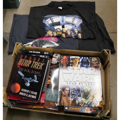 1146 - Star Trek and Star Wars books and DVDs and three T-shirts **PLEASE NOTE THIS LOT IS NOT ELIGIBLE FOR... 