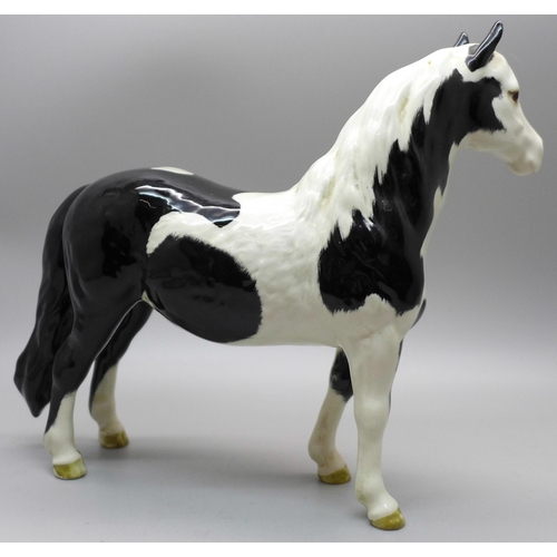 605 - A Beswick Pinto Piebald pony, black and white