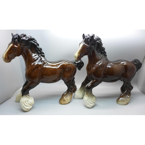 612 - Two Beswick cantering shire horses