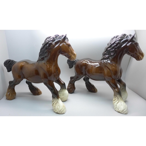 612 - Two Beswick cantering shire horses