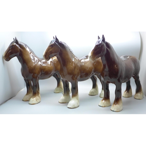 614 - Three Beswick Shire horses