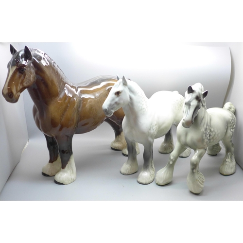 619 - Three Beswick shire horses