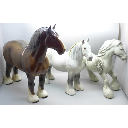 619 - Three Beswick shire horses
