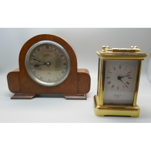 627 - Two clocks; oak cased Elliott and brass Rapport