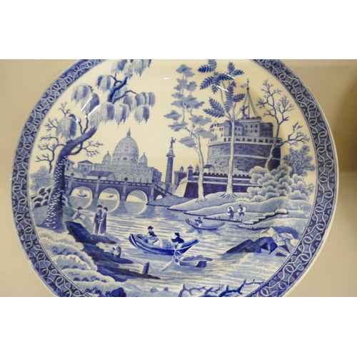 641 - A pair of Spode blue and white plates, one other Spode blue and white plate, a dish with Egyptian sc... 