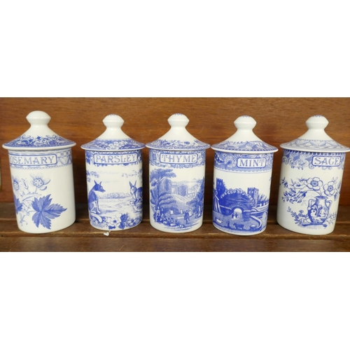 649 - Five The Spode Blue Room Collection herb jars