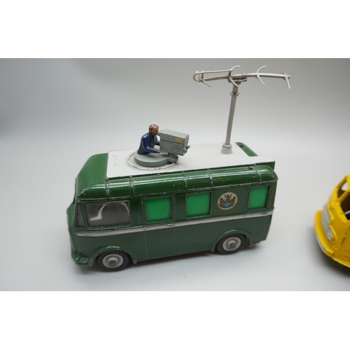 667 - Four Dinky Toys vehicles, 968 BBC Broadcast vehicle, Dunlop Trogen, Fire Engine and Simca