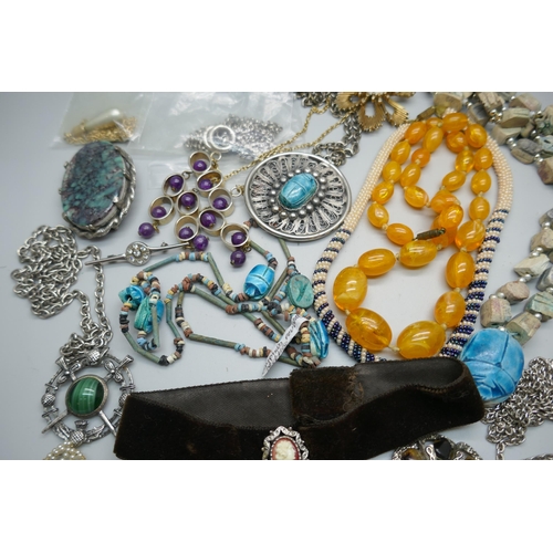 672 - Costume jewellery, brooches, necklaces, etc.