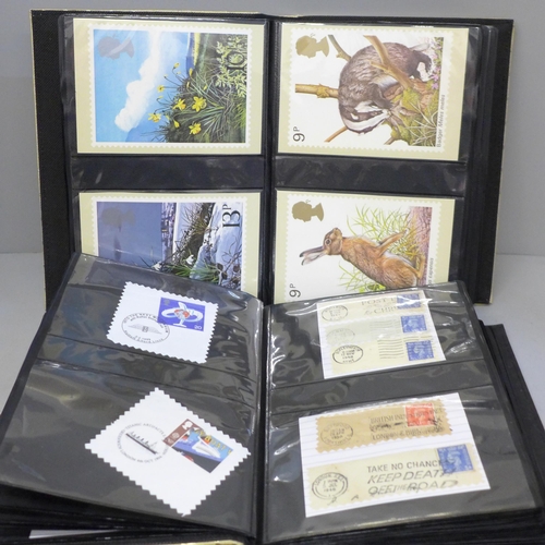 677 - Two albums of stamps and PHQ postcards