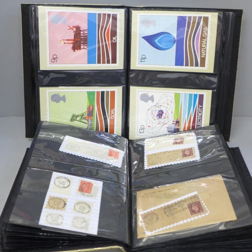 677 - Two albums of stamps and PHQ postcards