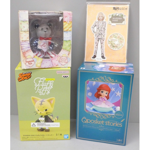 687 - Two Ban Dai figures, Disney Little Mermaid and Fluffy Puffy, a Treasured Pals figure, 1990s, and a J... 